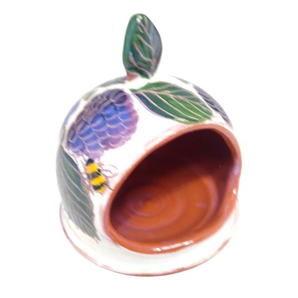 Artist Signed Christy Terracotta Bumble Bee and Grapes Tea Light Candle Holder - Picture 6 of 8